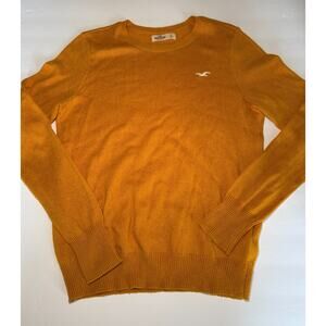 Hollister Sweater Womens Small Mustard Yellow Crewneck Knit Logo Casual